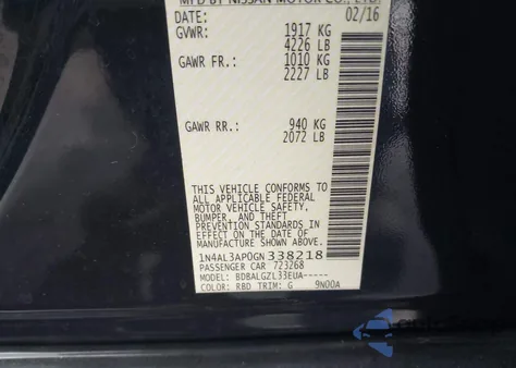 2016 Nissan Altima 2.5/2.5 S/2.5 Sl/2.5 Sr/2.5 Sv from USA, damaged, VIN 1N4AL3AP0GN338218